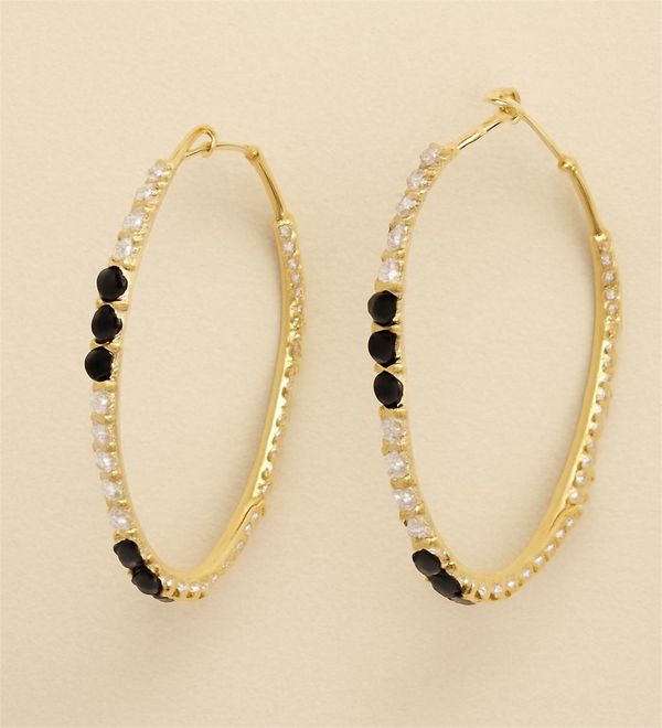Elegant Black and White Diamond Hoop Earrings