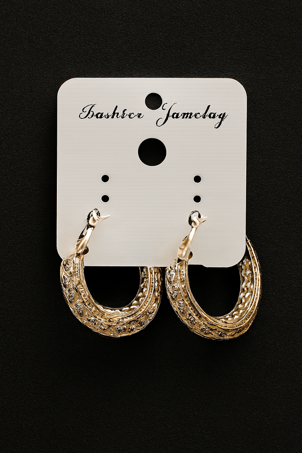 Classic Gold-Plated Textured Hoop Earrings with Diamond Detailing