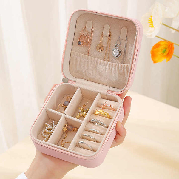 Mini Leather x Jewellery BoOrganizer with Zip | 2 Layers Cosmetics Ear Rings & Necklace